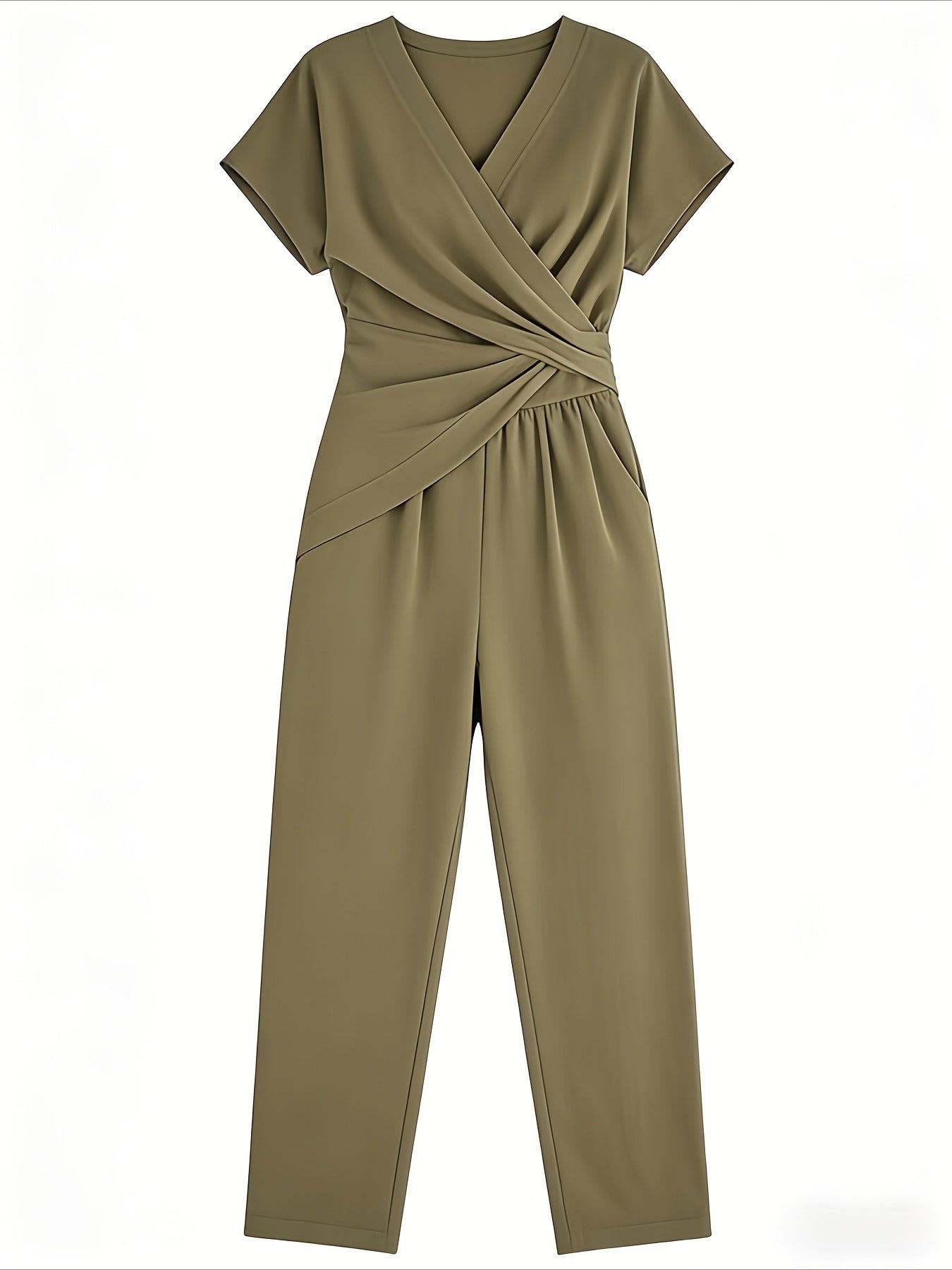 2pcs Stylish Short-Sleeve Front Cross Tie Wide-Leg Pants Set Casual Irregular Top with Pockets Outfit