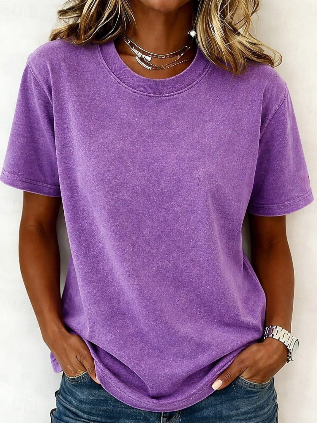 Solid Color Crew Neck Short Sleeve Daily Going Out Casual T-Shirt