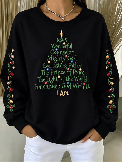 Christmas Words Tree Crew Neck Long Sleeve Sweatshirt