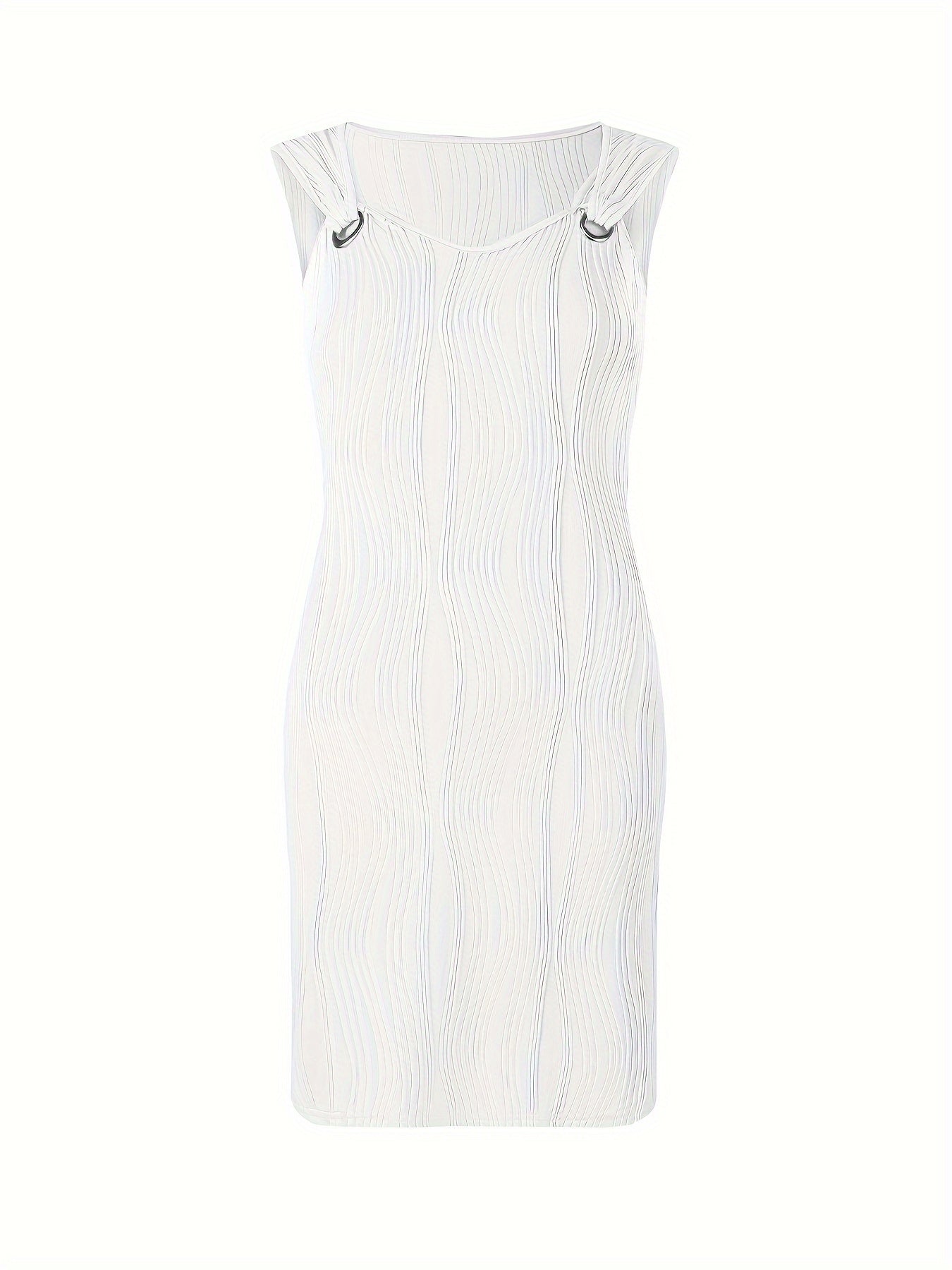 Wavy Stripe Solid Dress, Casual V Neck Sleeveless Mini Dress