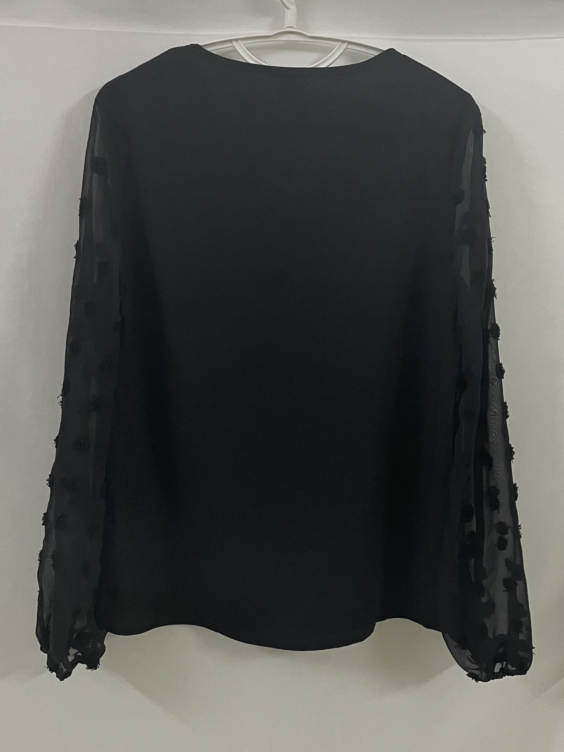 Swiss Dot Sleeve Shirt, Casual V Neck Solid Shirt