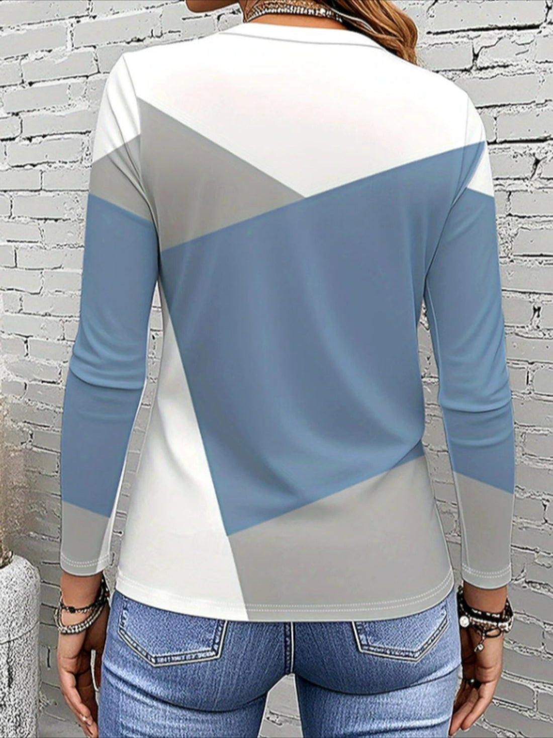Casual Color Block Long Sleeve Crew Neck Casual T-shirt
