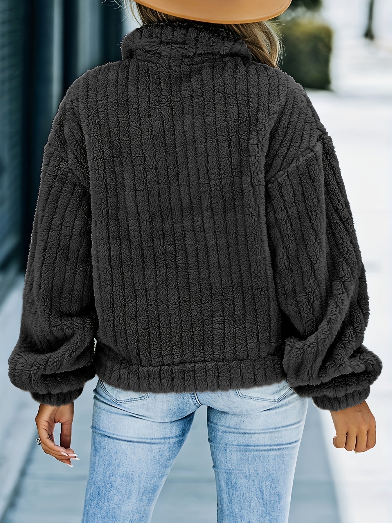Solid Faux Fur Trucker Jacket, Casual Long Sleeve Jacket
