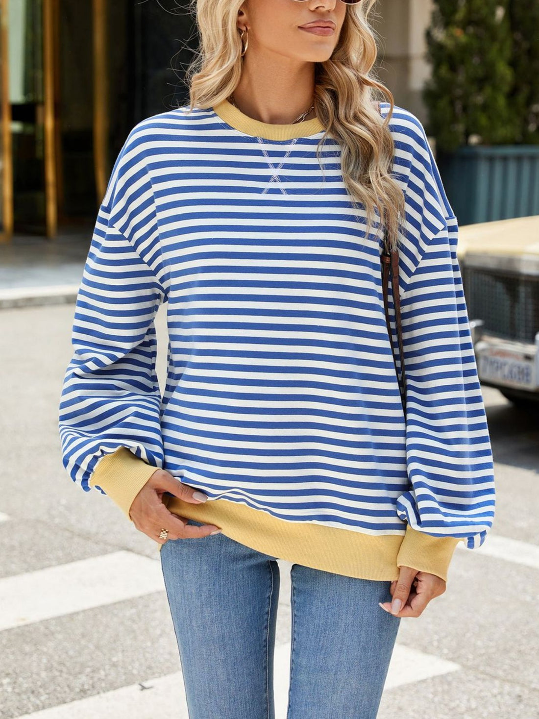 Striped Crew Neck Pullover Sweatshirt, Casual Long Sleeve Sweatshirt