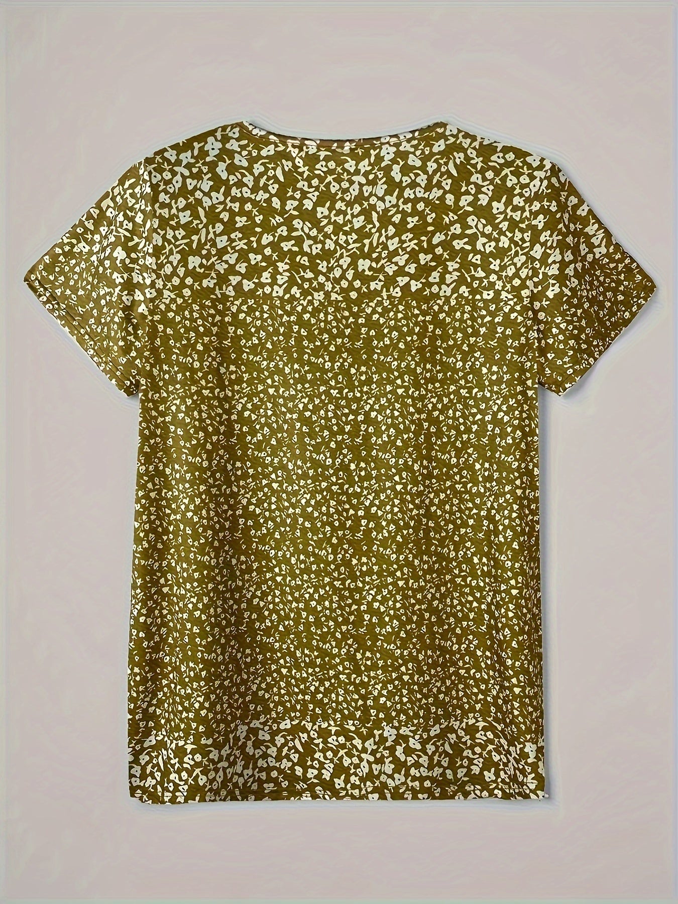 Allover Print Button Front V Neck Blouse, Casual Short Sleeve Top