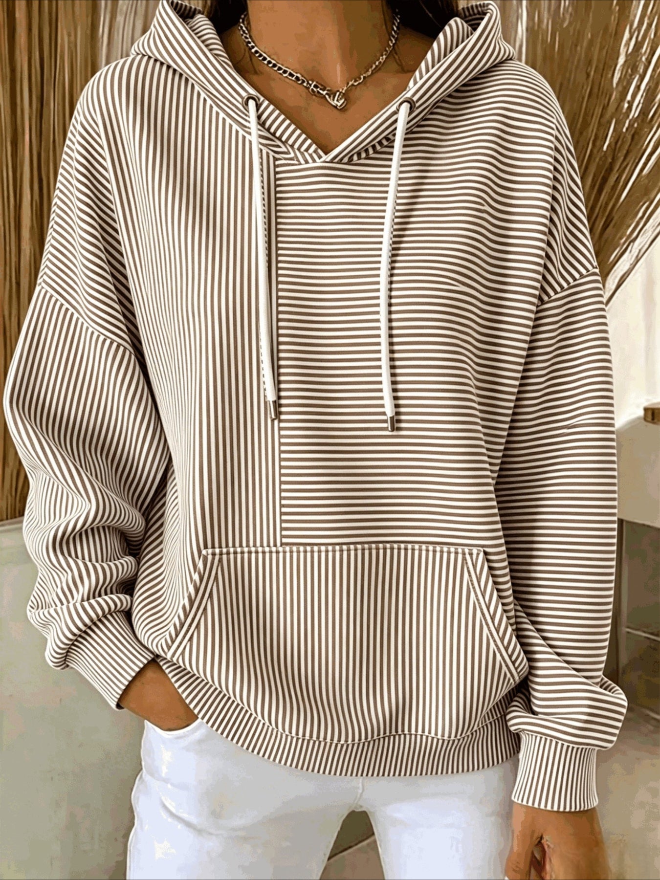 Stripe Printing Long Sleeve Pullover Hoodie Sweatshirt
