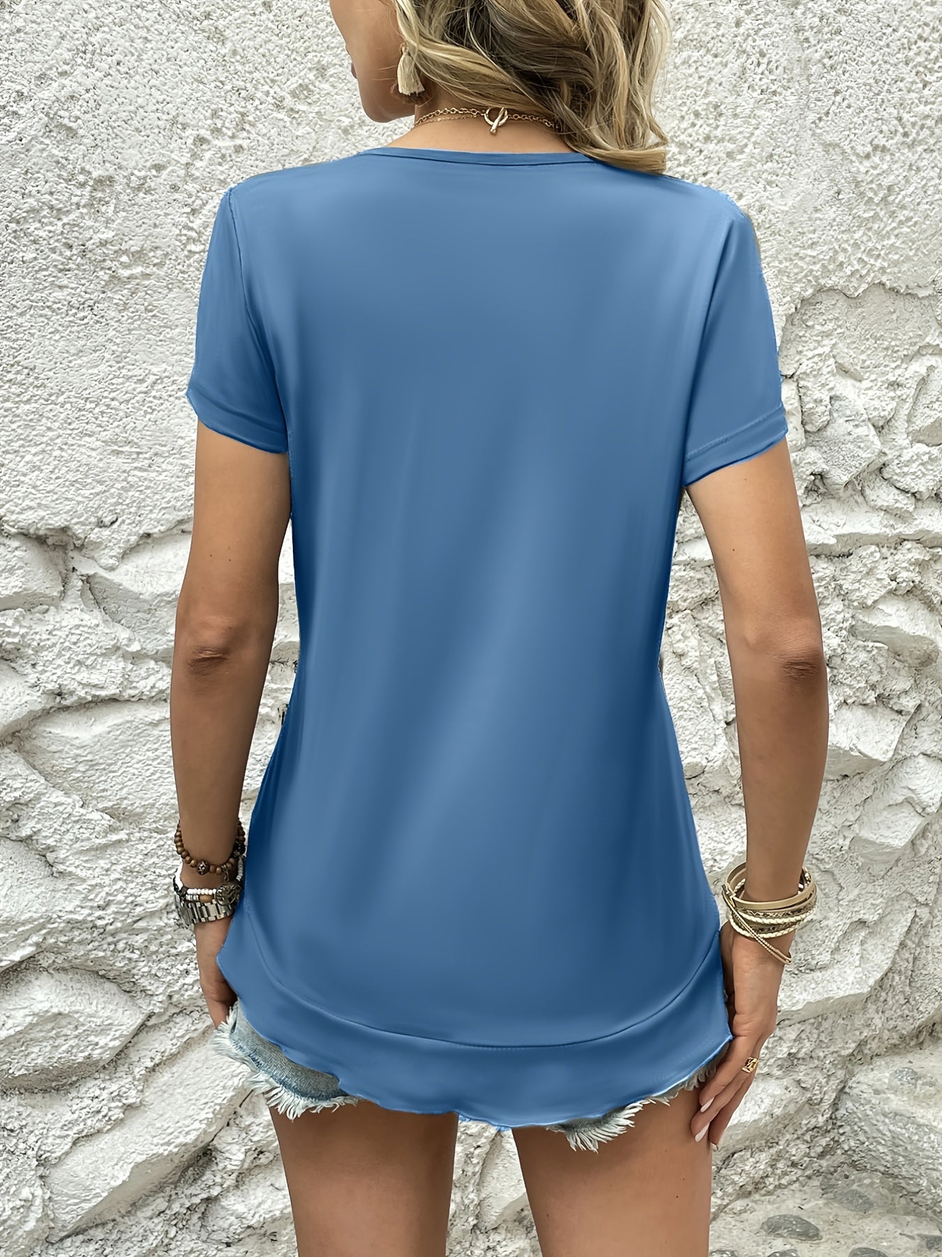 Asymmetrical Ruffle Hem T-Shirt, Casual Crew Neck Short Sleeve T-Shirt