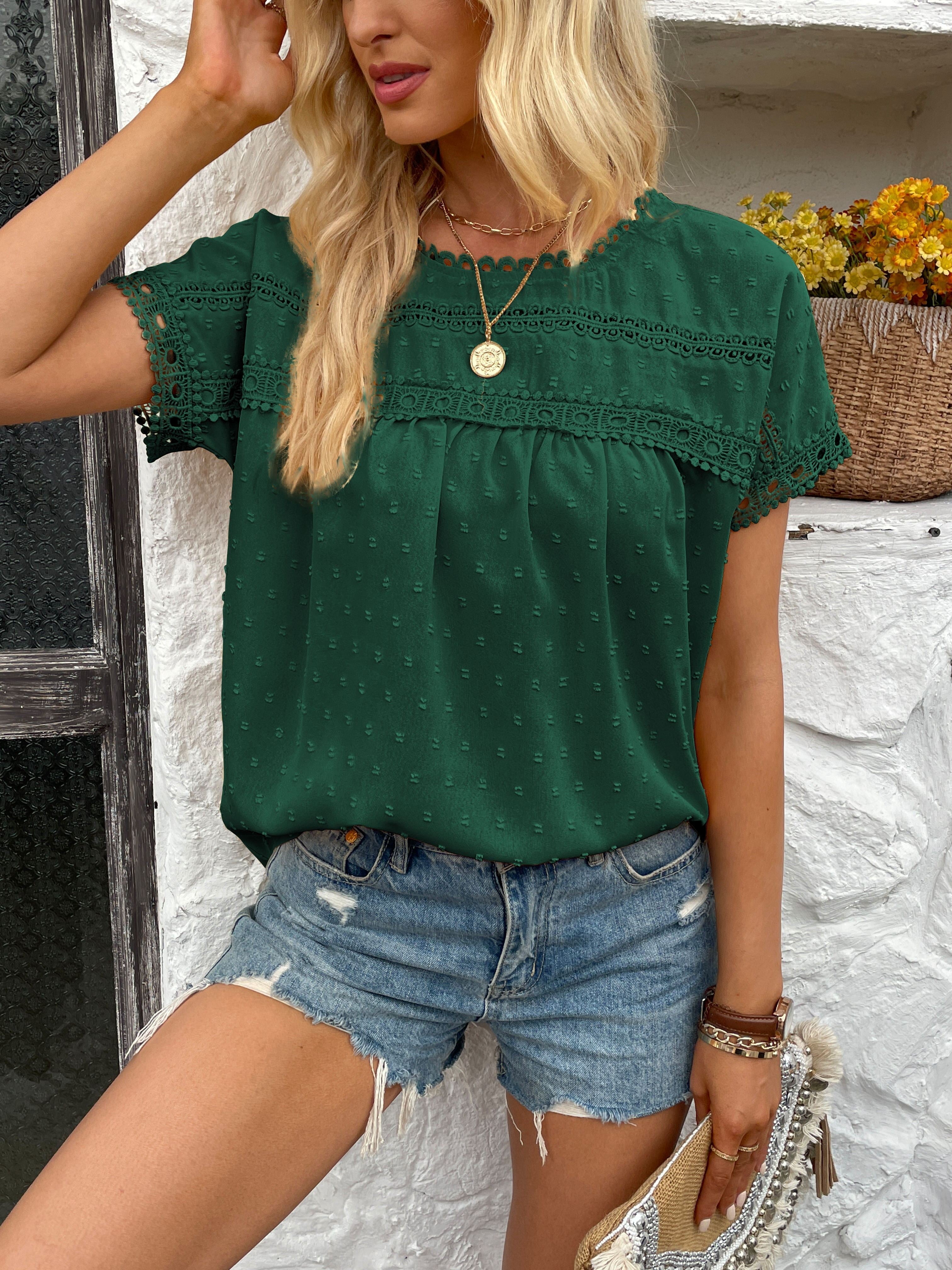 Women's Swiss Dot Embroidered T-Shirt, A Stylish and Comfortable Everyday Top
