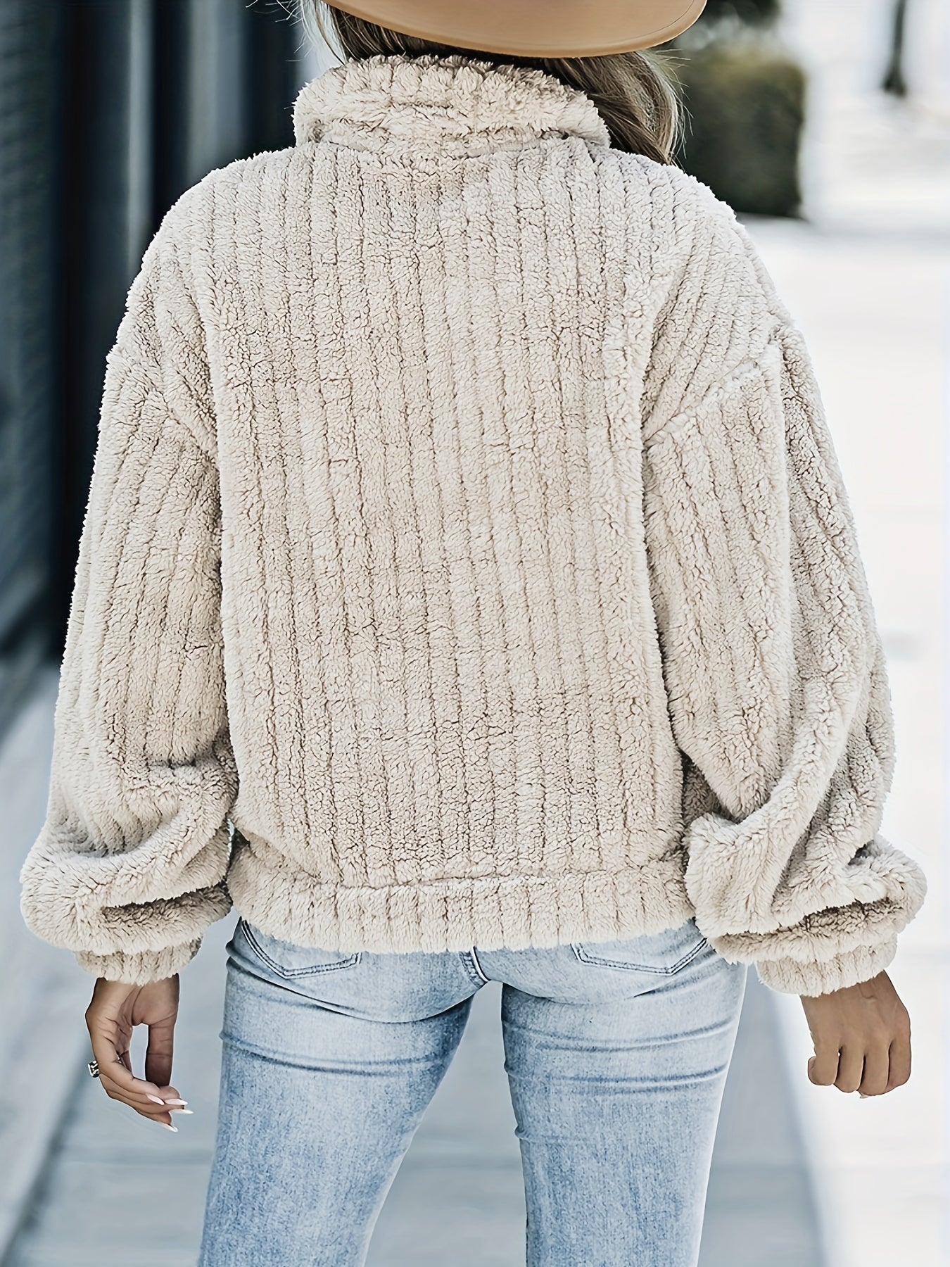 Solid Faux Fur Trucker Jacket, Casual Long Sleeve Jacket