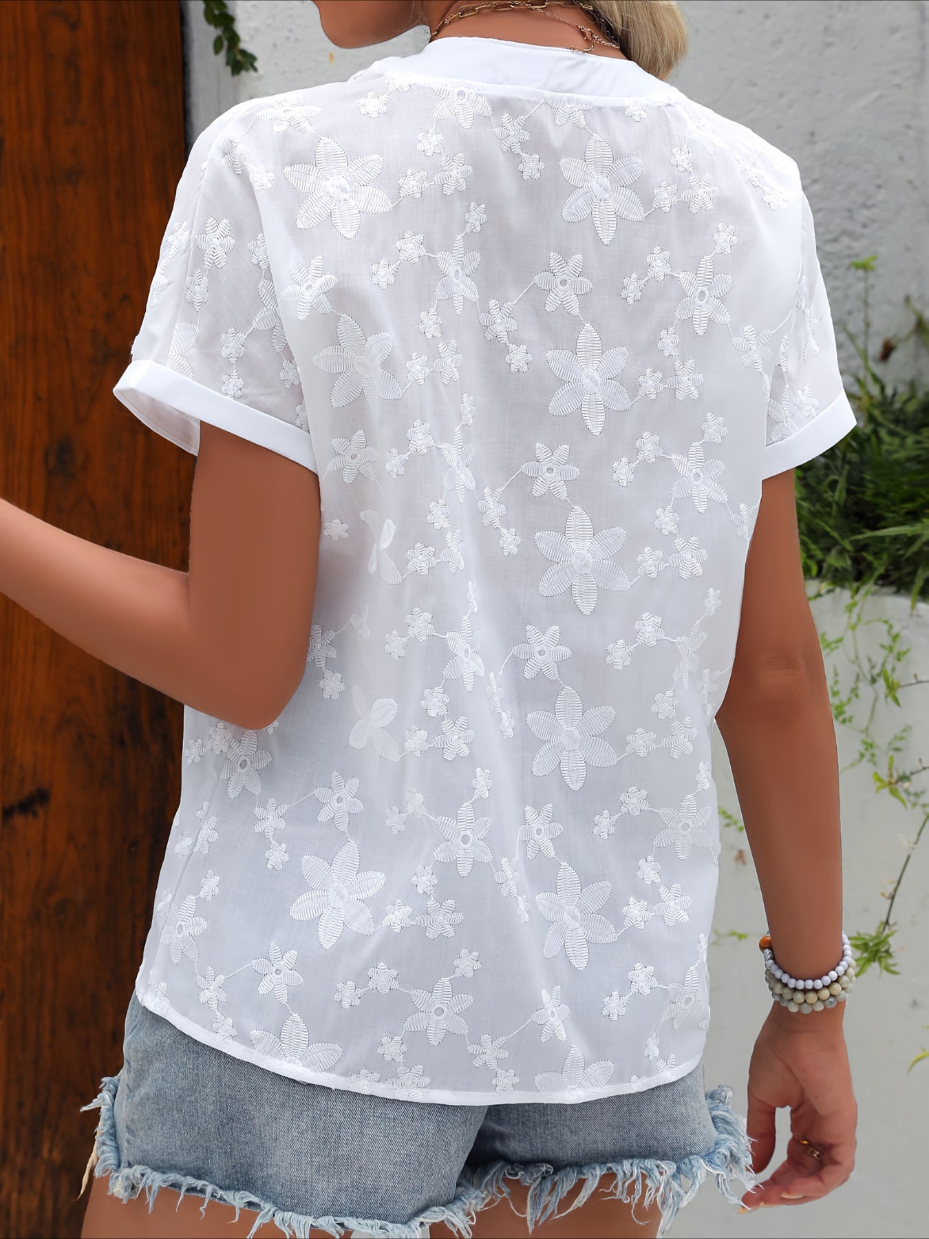 Floral Pattern And a V-Neck Batwing Sleeve Design Shirt