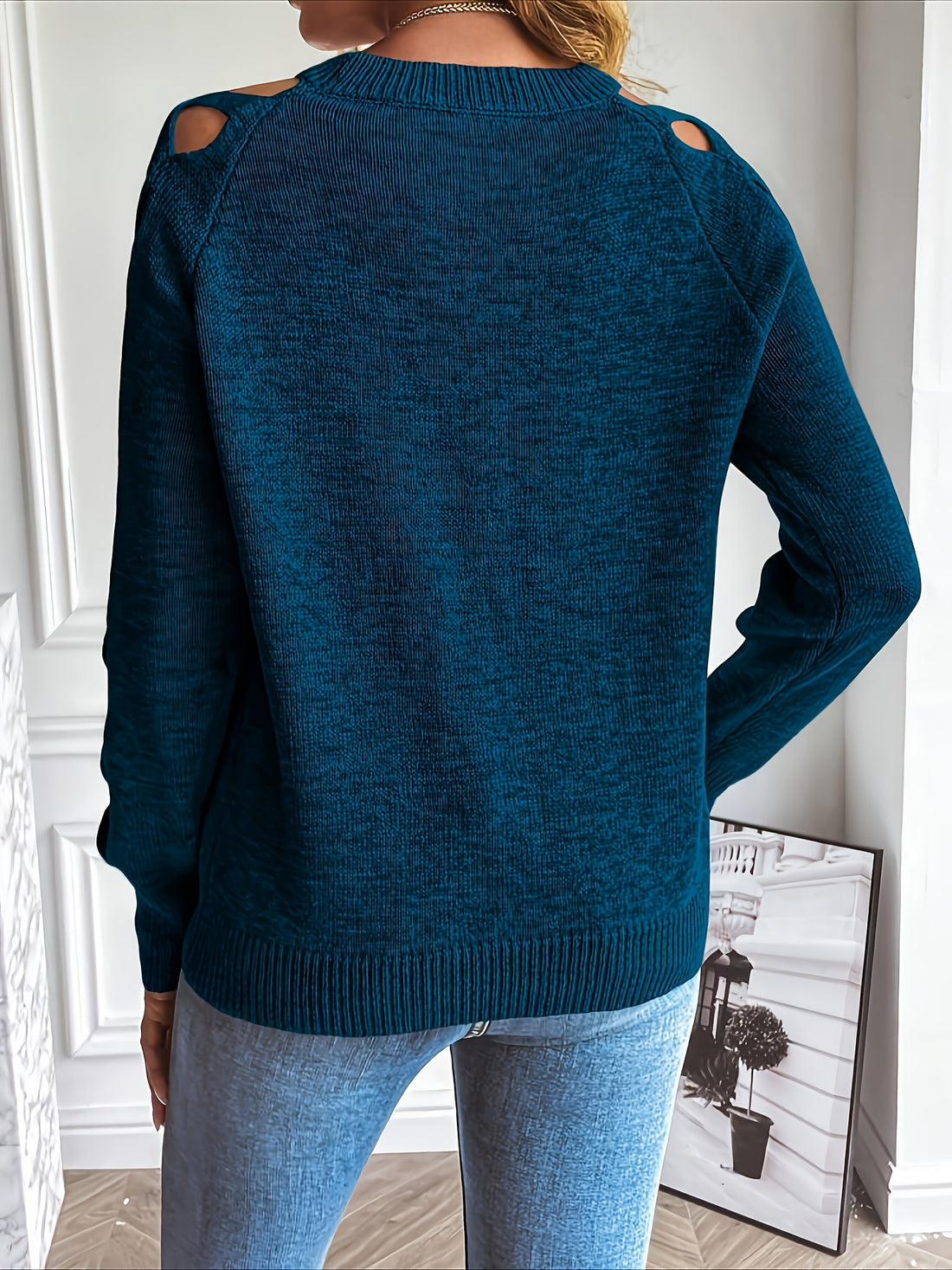 Long Sleeve Solid Color Openwork Pullover Sweater