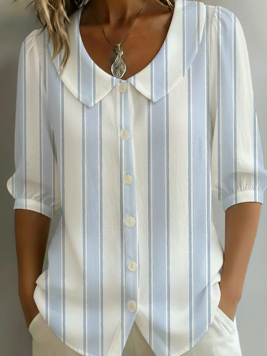 Crew Neck Short Sleeve Patterns Regular Loose Shirt