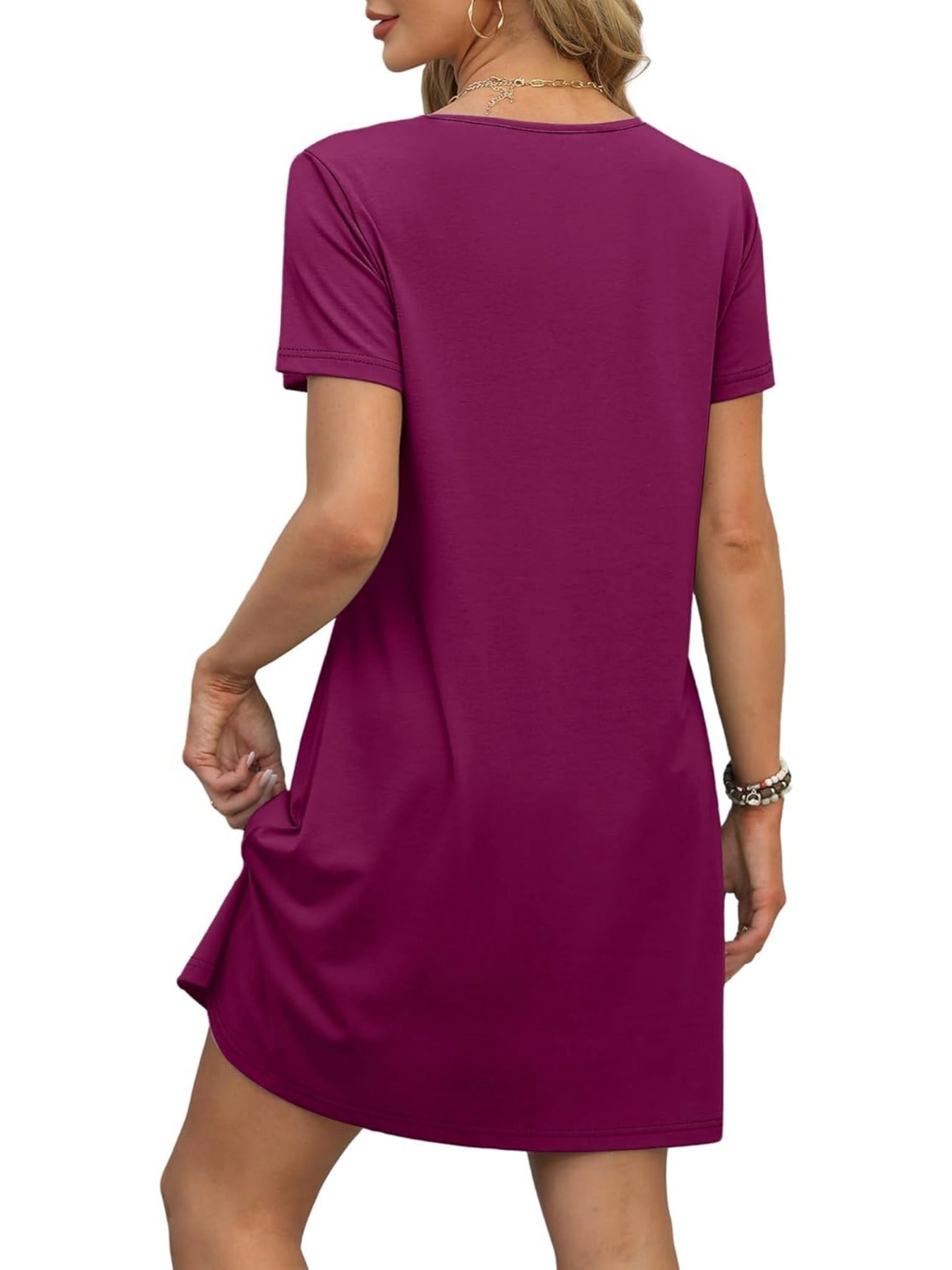 Loose V Neck Short Sleeve Casual T Shirt Dress