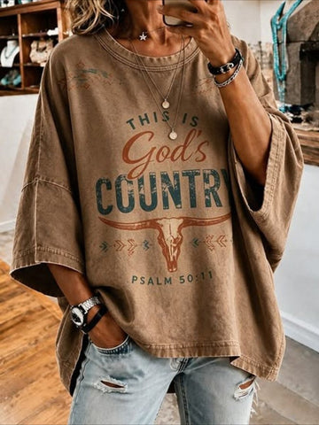 Text Letters Seven-quarter Sleeves Casual T-shirt