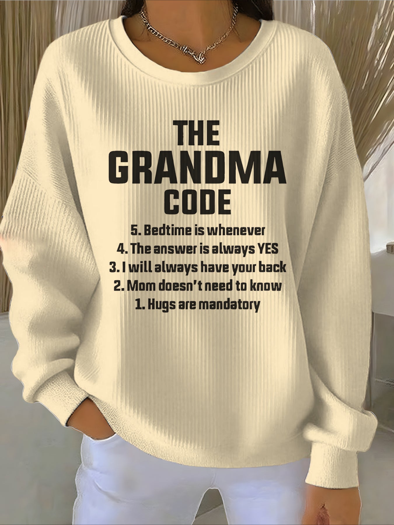 Text Printing Crew Neck Floral Long Sleeve Sweater Hoodie