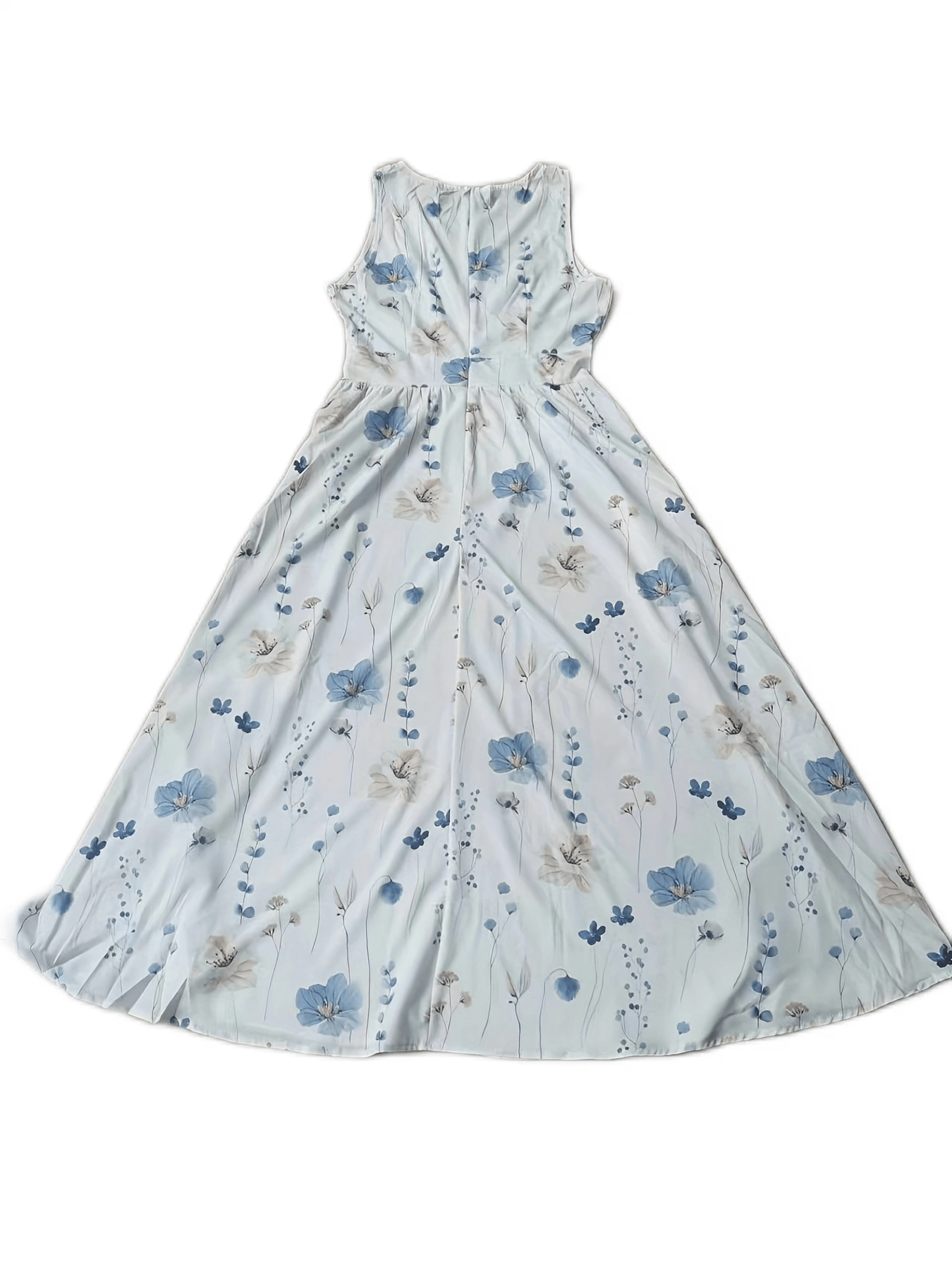 Floral Print Plunging Sleeveless Midi Dress - Women's Casual High Waist Clothing