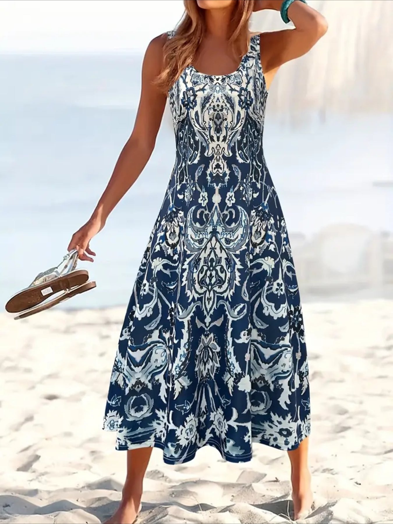 Boho-Chic Vintage Style Floral Print Sleeveless Dress