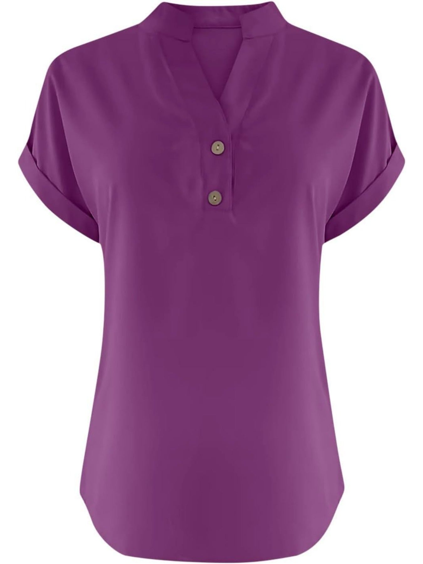 Solid Color V Neck Short Sleeve Button Down T Shirts