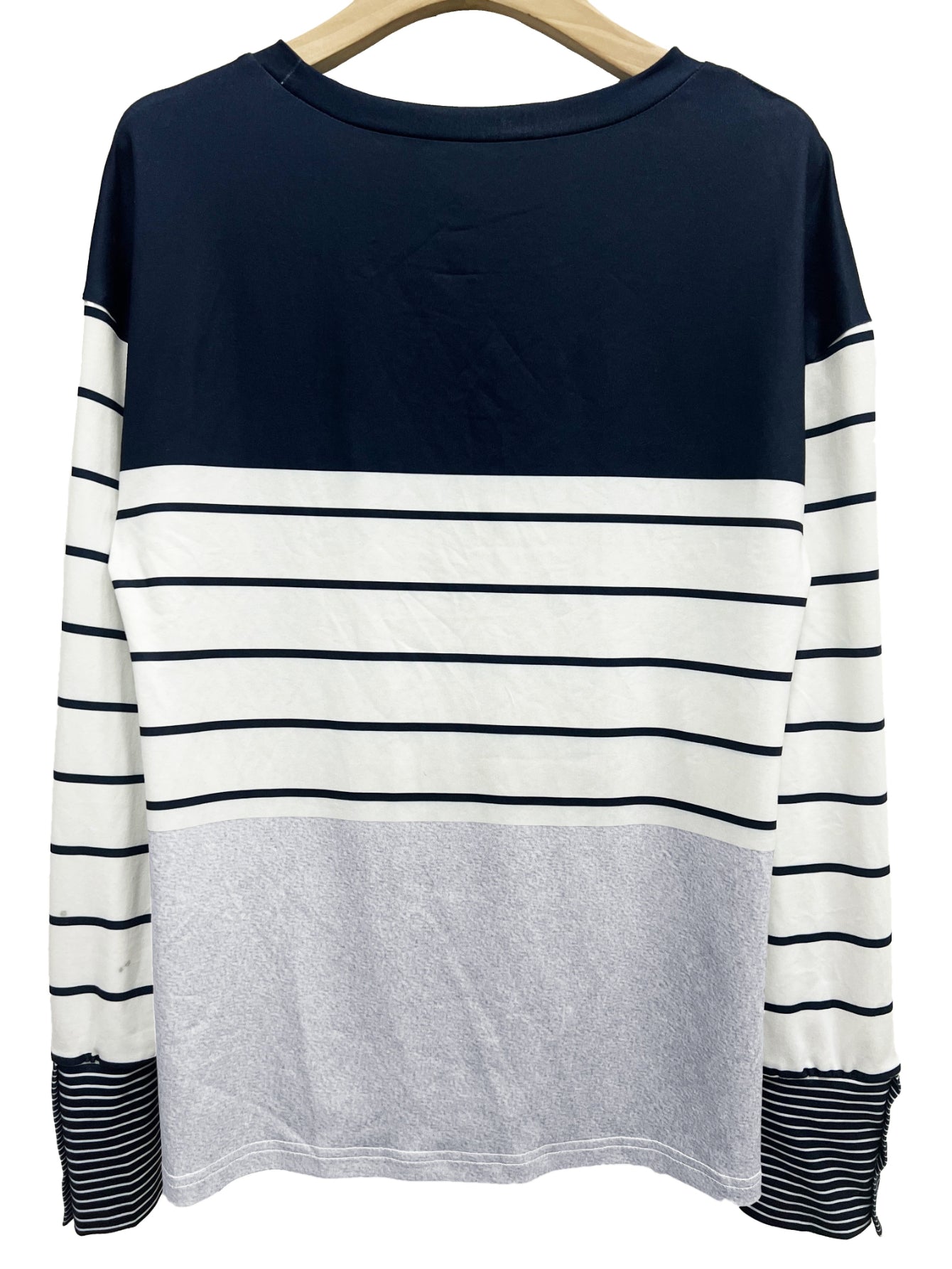 Stripe Print Colorblock Crew Neck T-Shirt, Casual Long Sleeve Top