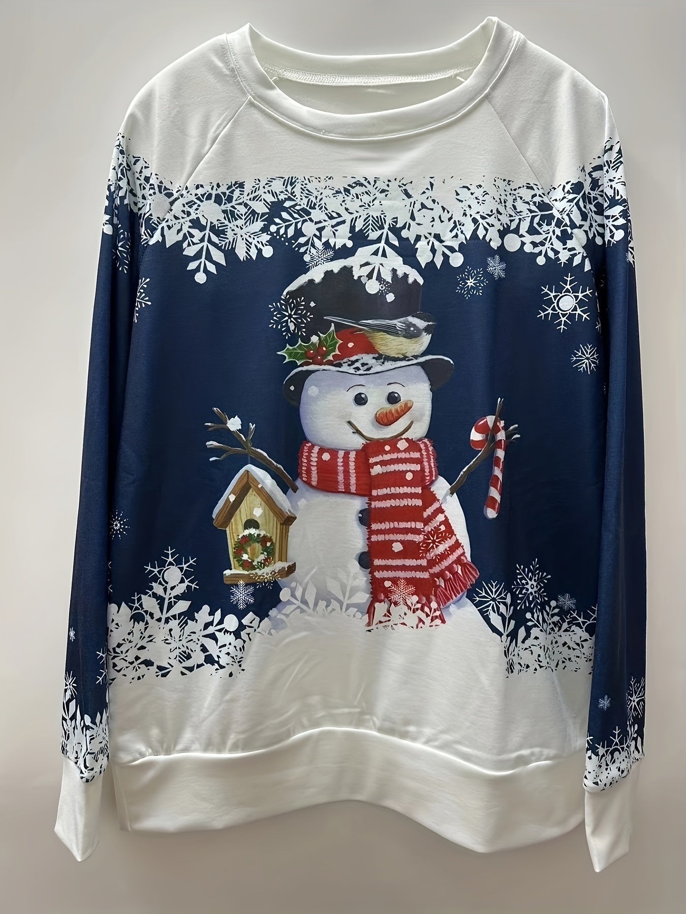 Christmas Snowman Print Sweatshirt, Casual Long Sleeve Crew Neck Sweatshirt