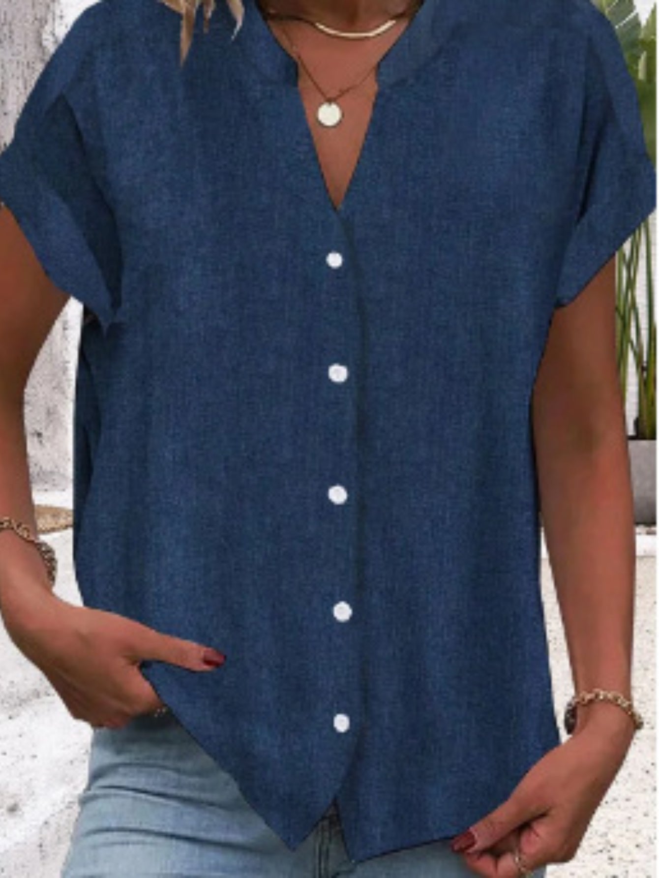 Women's Short Sleeve Shirt Summer Plain Stand Collar Daily Going Out Casual Top