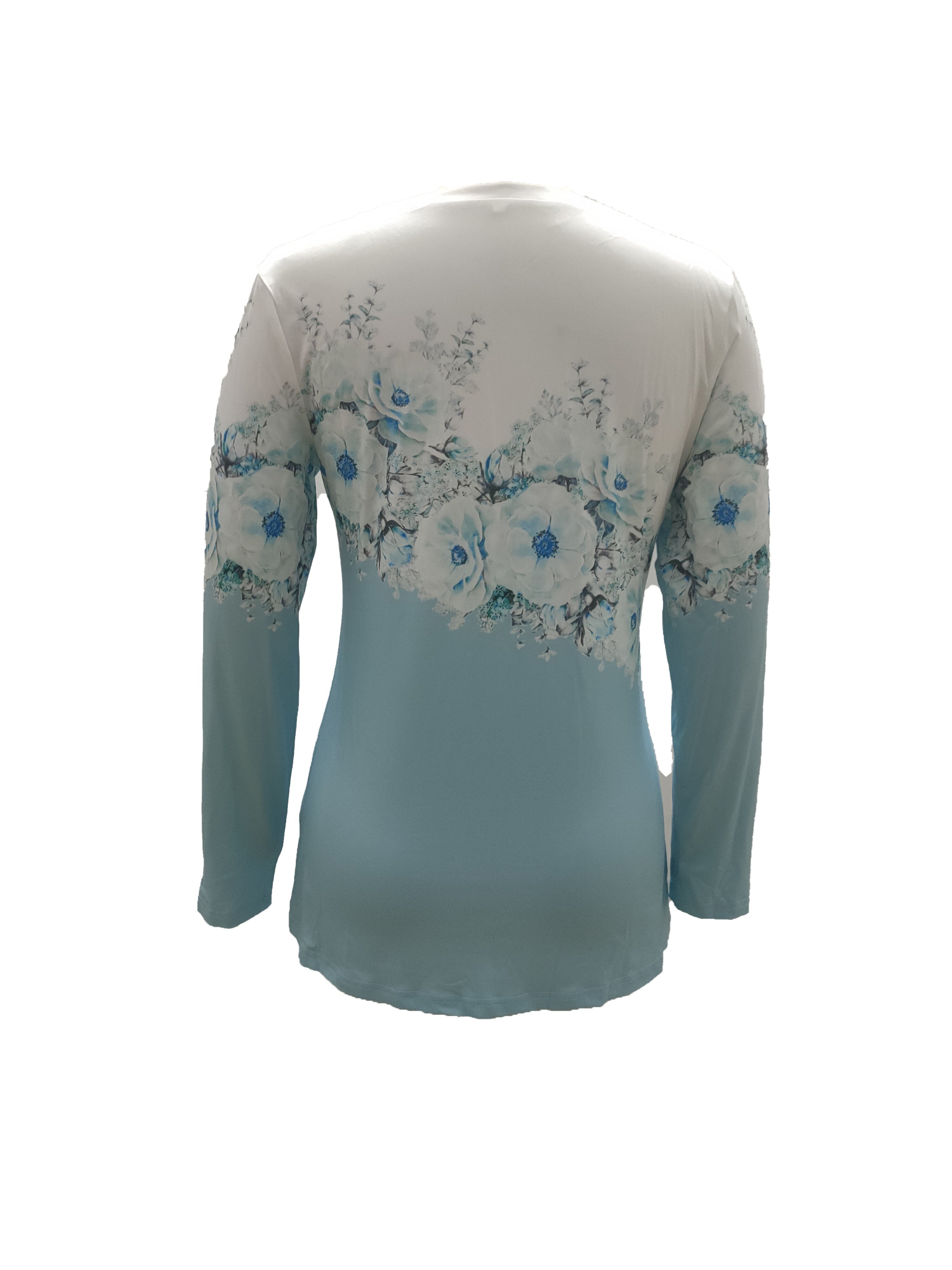 Floral Print Cross Front V Neck T-Shirt, Casual Long Sleeve Top