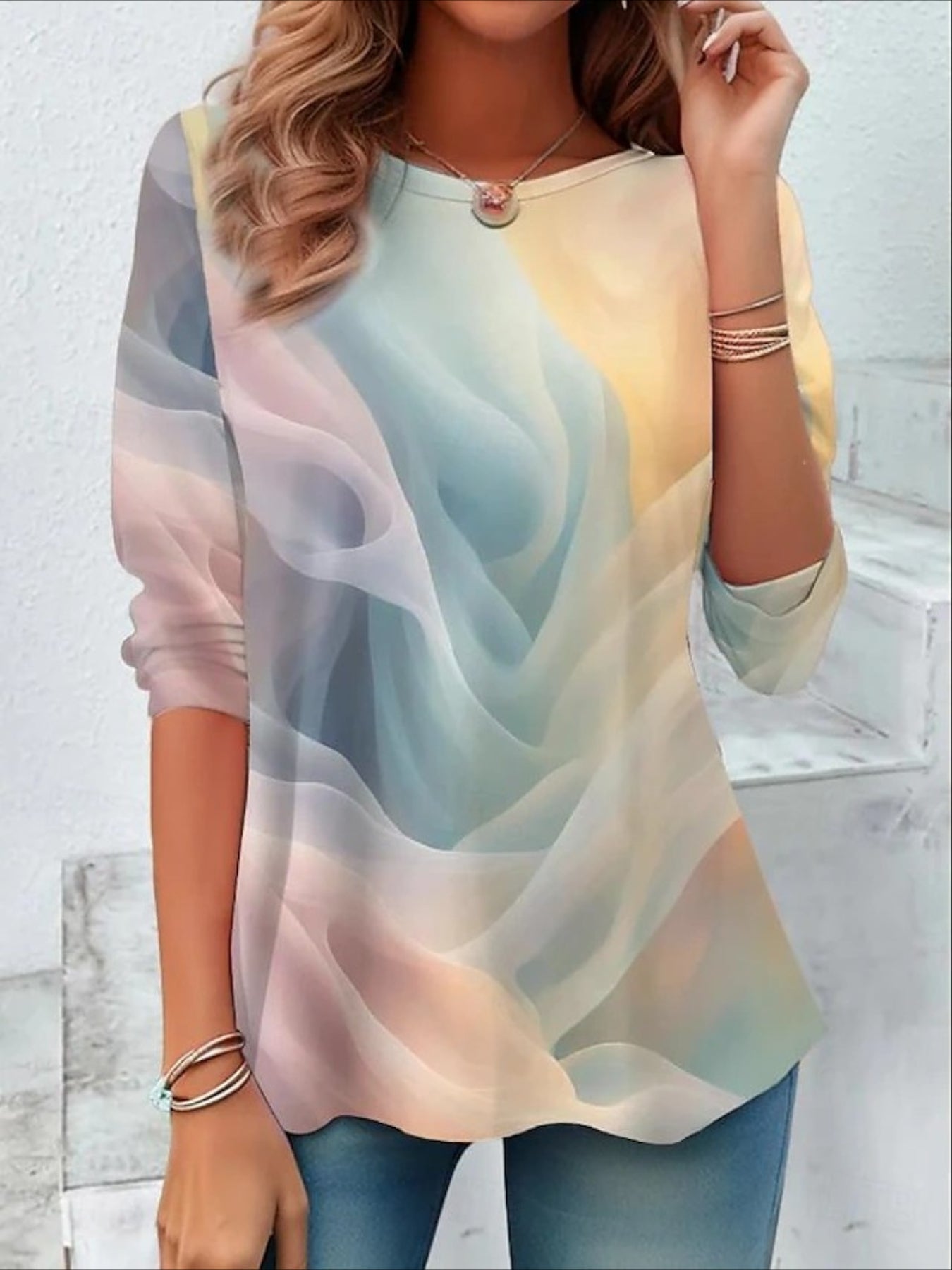 Flower Printed Casual Crew Neck Long Sleeve T-shirt
