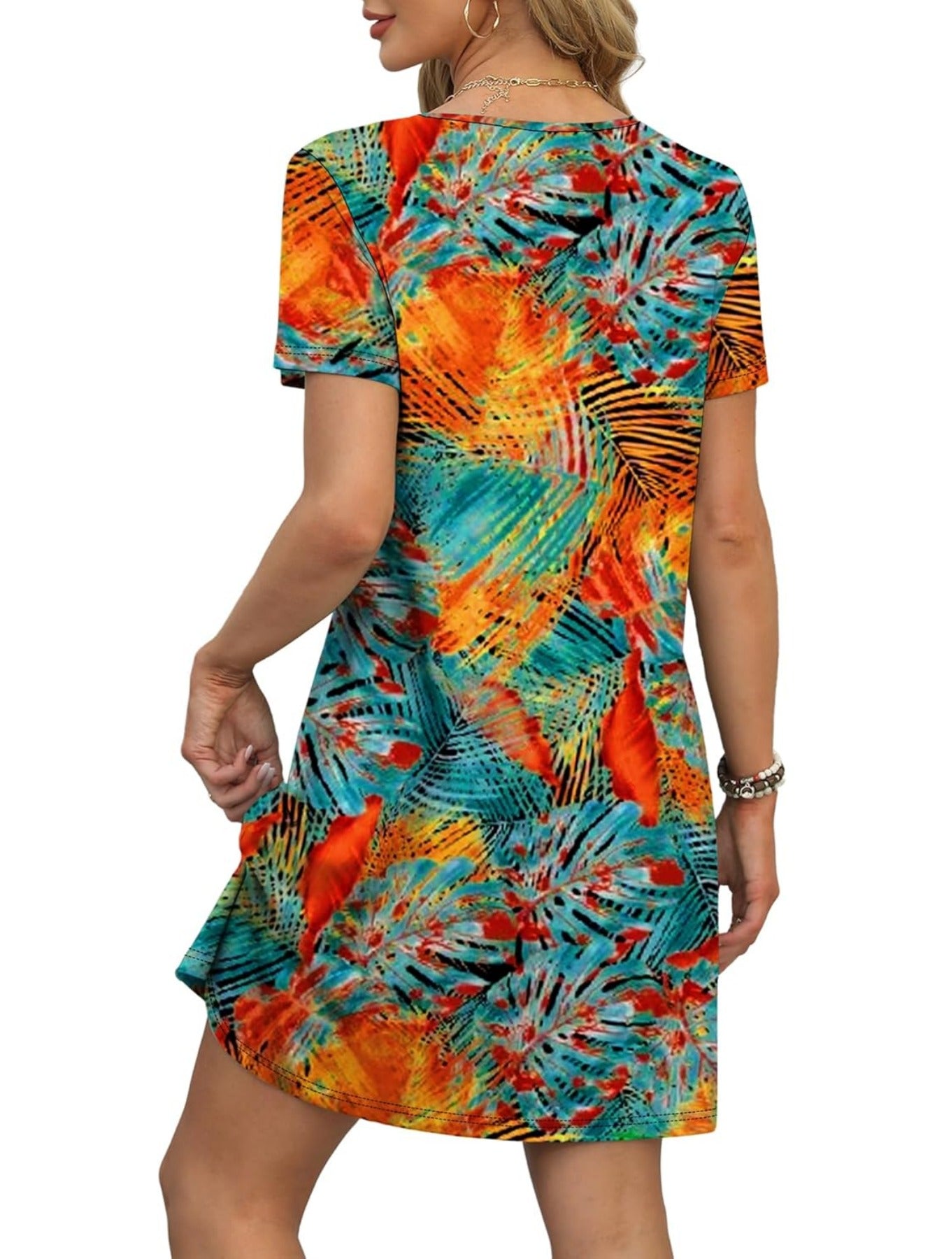 Loose V Neck Short Sleeve Casual T Shirt Dress