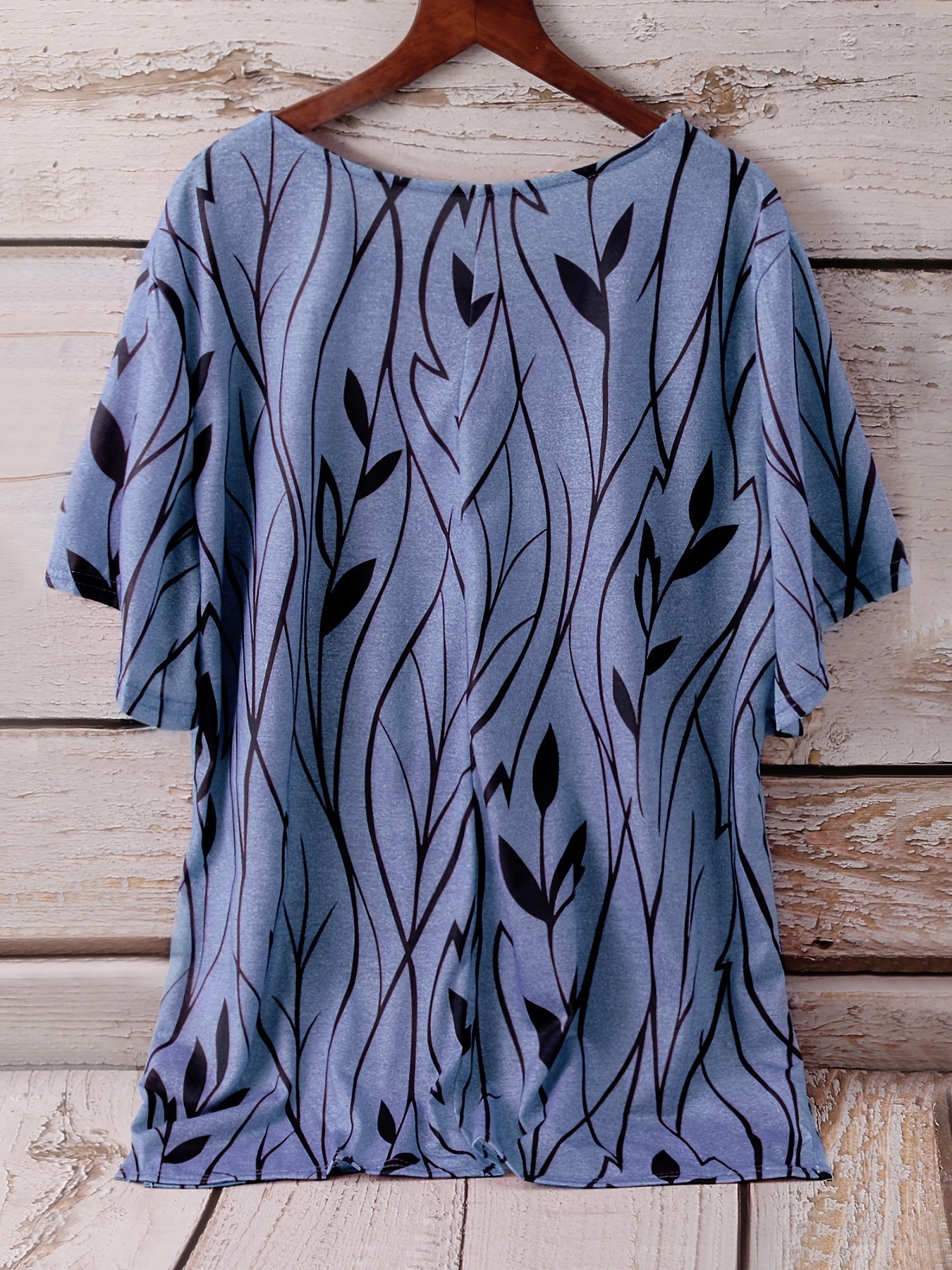 Print Crew Neck Blouses, Casual Loose Half Sleeve Fashion Shirts Tops, Women's Clothing