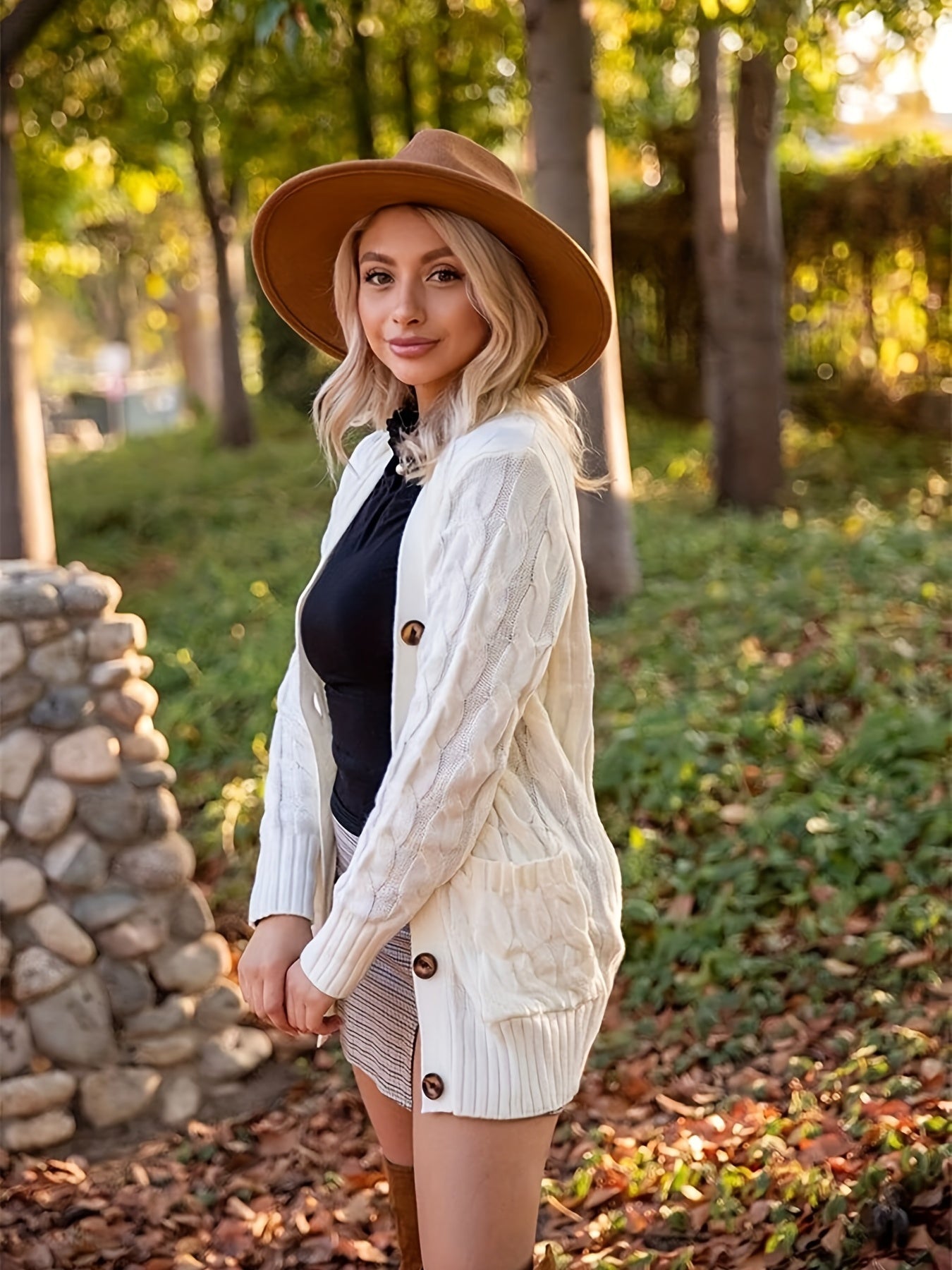 Cable Knit Button Front Cardigan, Casual Solid Long Sleeve Cardigan