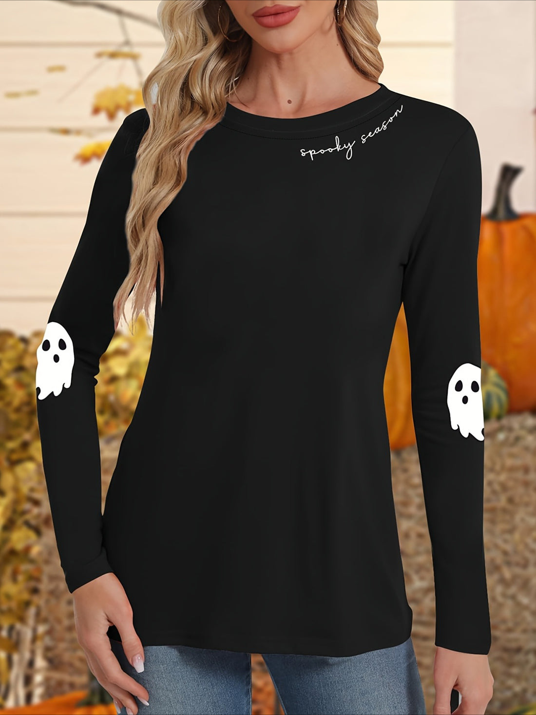 Halloween Round Neck Long Sleeve Loose Fit Top