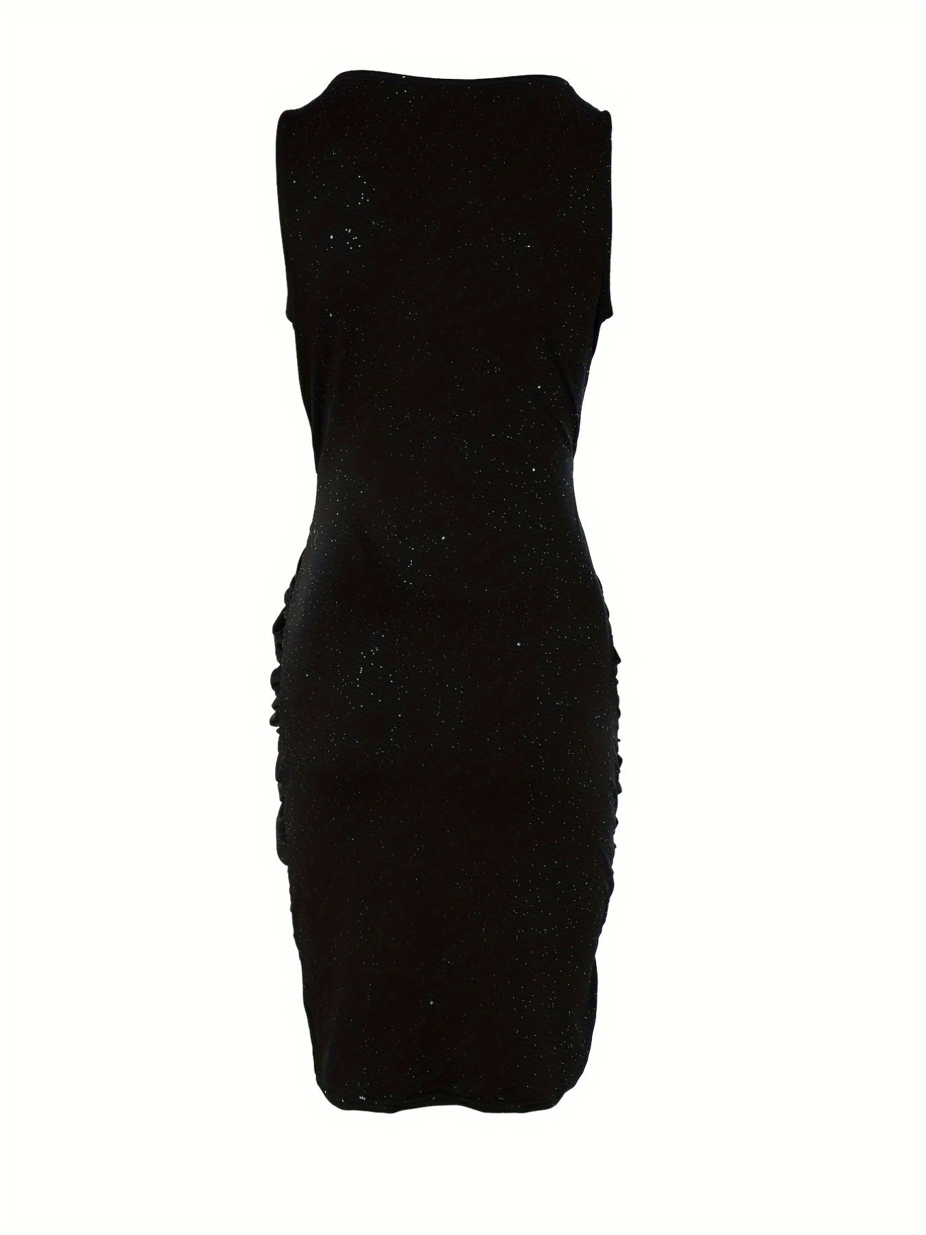 Twist Front Ruched Bodycon Dress, Sexy Sleeveless V-neck Dress
