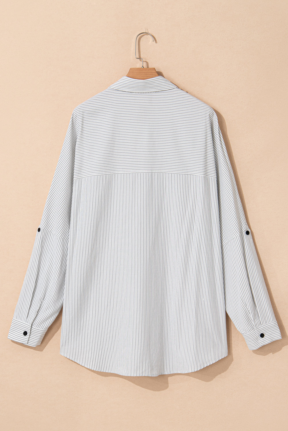 White Stripe Rolled Tab Sleeve Buttoned Plus Size Shirt