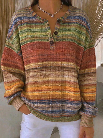 Abstract Regular Fit Casual Henley Collar Sweatshirt