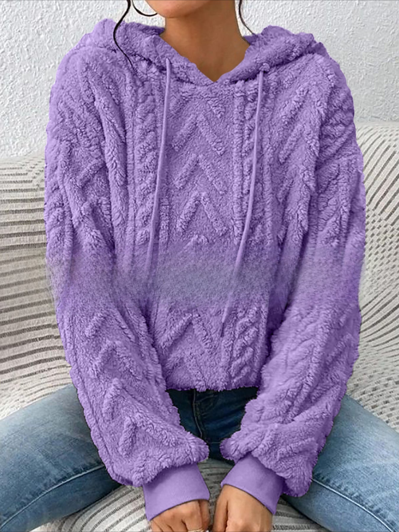 Cozy Fleece Hoodie - Soft Medium Stretch Polyester, Long Sleeve Drawstring, Machine Washable