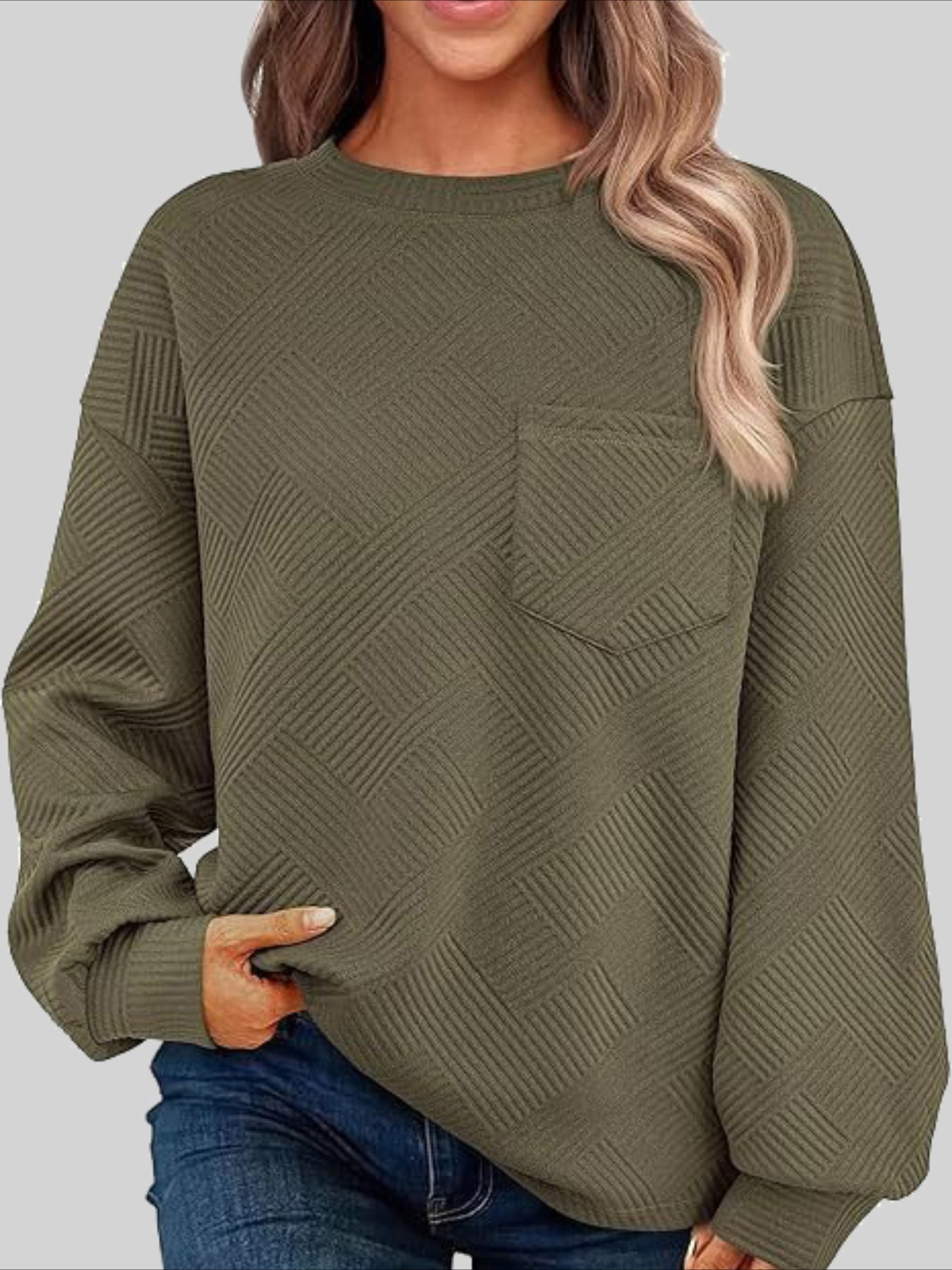 Textured Fabrics Long Sleeve Round Neck Sweatshirt