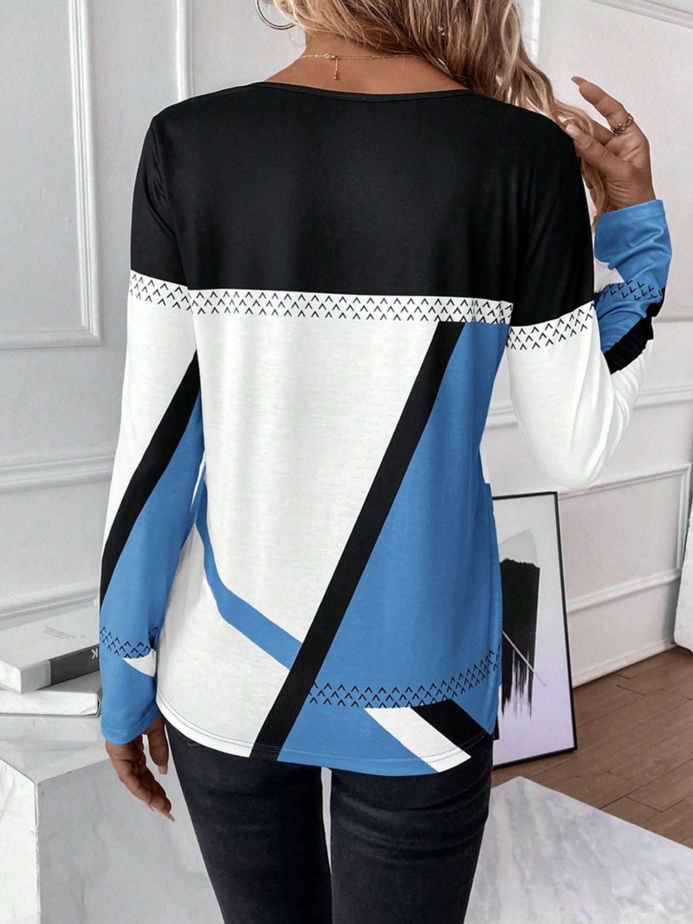 Color Block Crew Neck T-shirt, Casual Long Sleeve Top