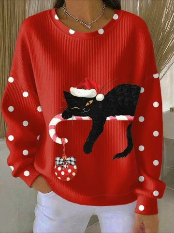 Polka Dots Casual Printing Loose Crew Neck Regular Fit Sweatshirt