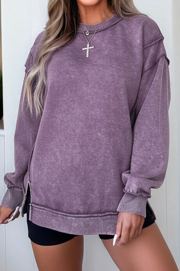 Valerian Mineral Wash Exposed Seam Side Slit Sweatshirt