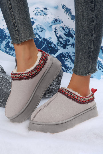 Gray Contrast Print Suede Plush Lined Snow Boots