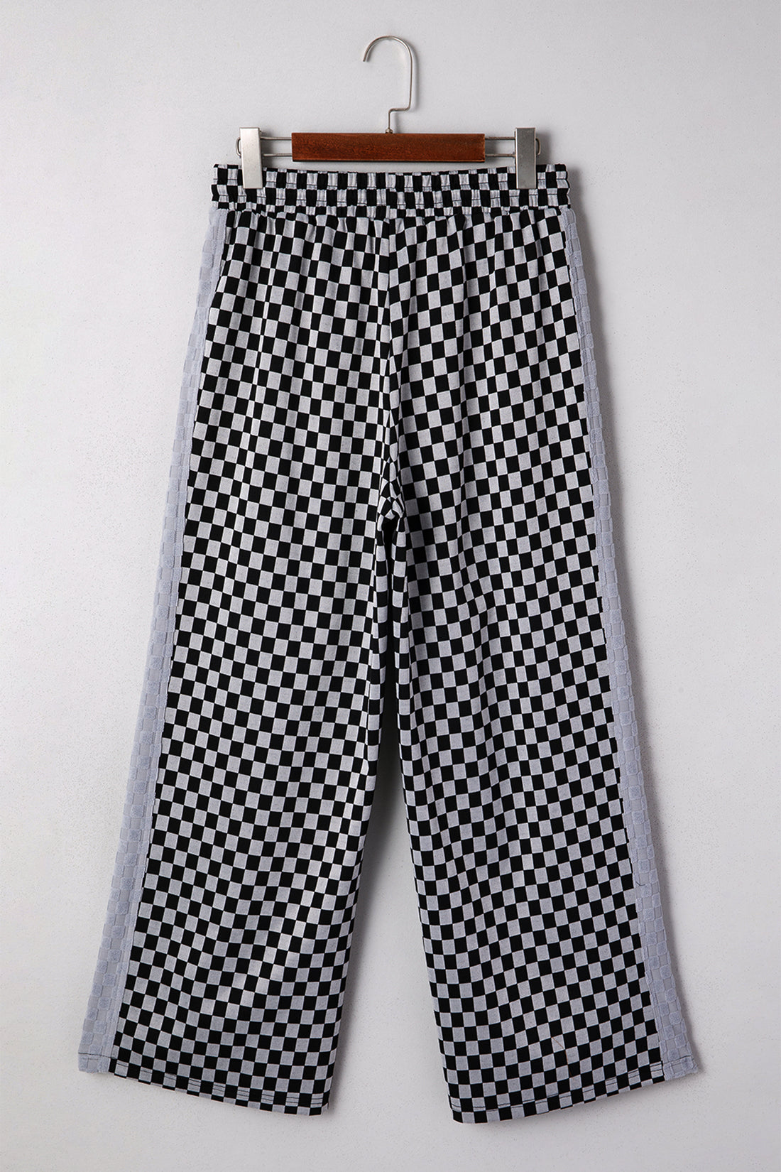 White Checkerboard Drawstring Waist Casual Pants