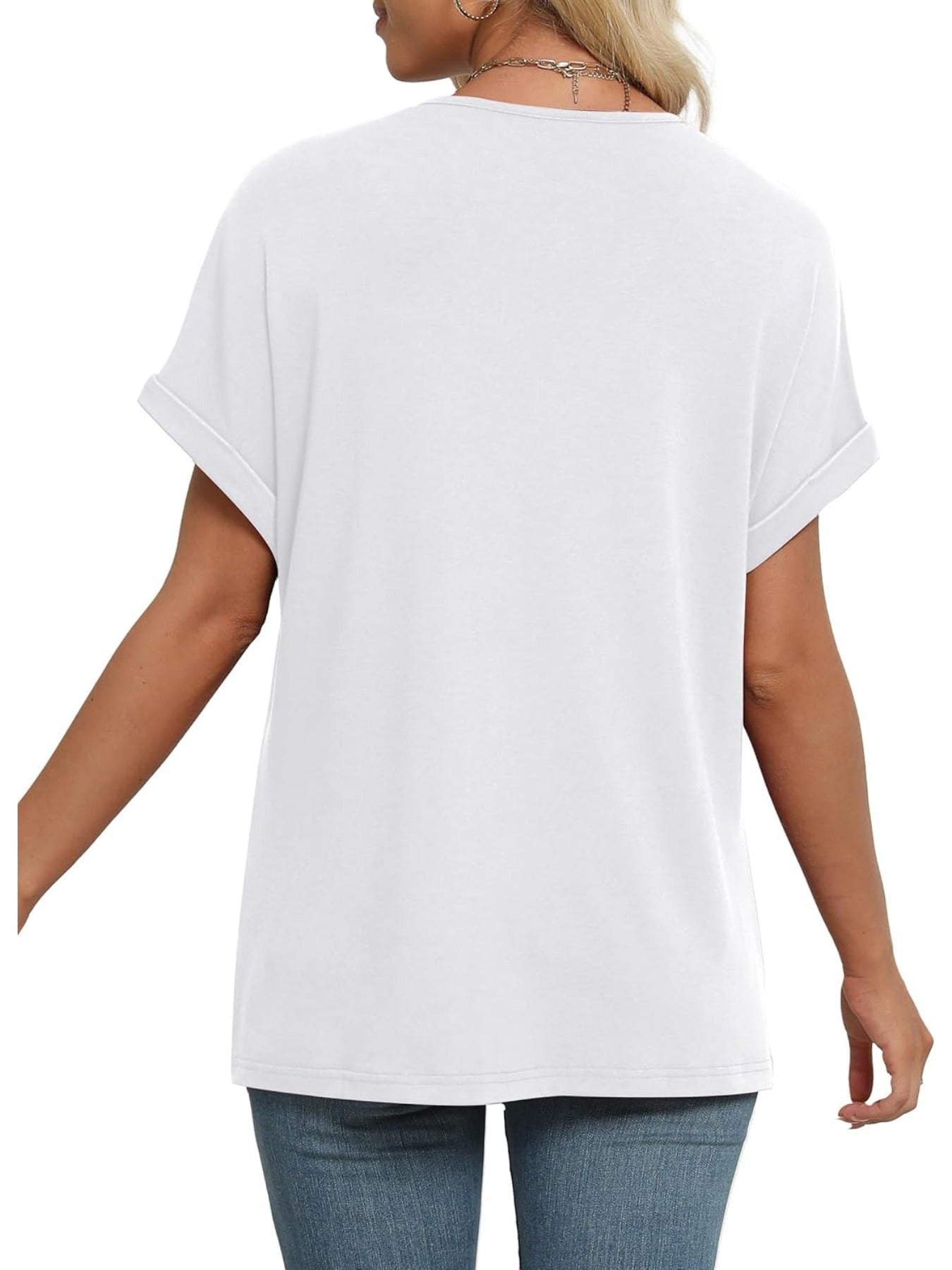 Solid Color V Neck Short Dolman Sleeve Shirts