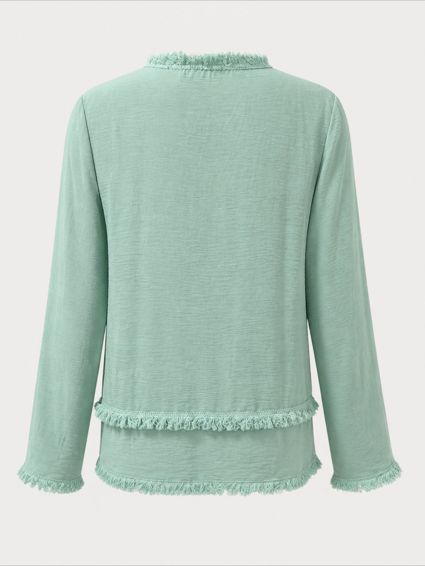 Solid Color Loose V Neck Beard Edge Long Sleeve T-shirt