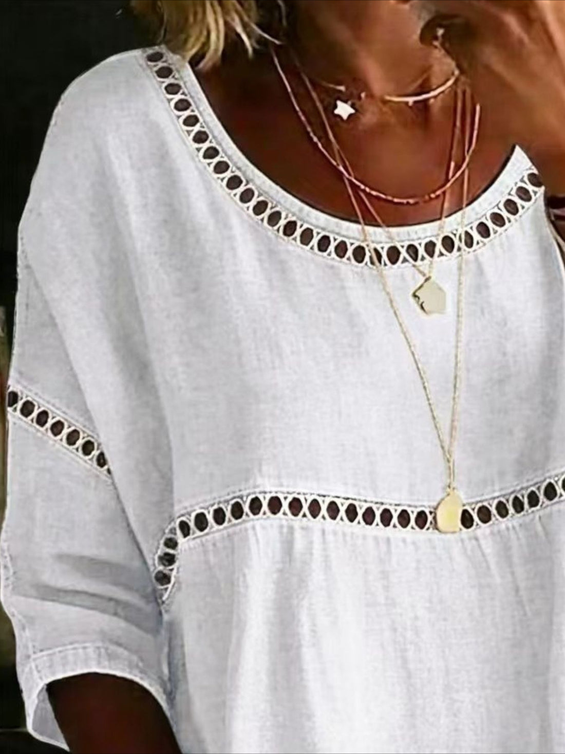 Printed Mid Sleeve Pleated Round Neck Top