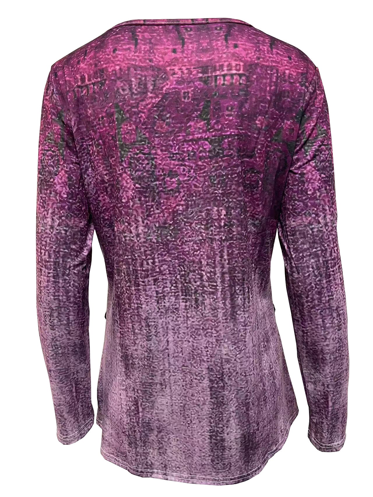 Graphic Print Buttons Front T-Shirt, Casual Long Sleeve Asymmetrical Hem T-Shirt
