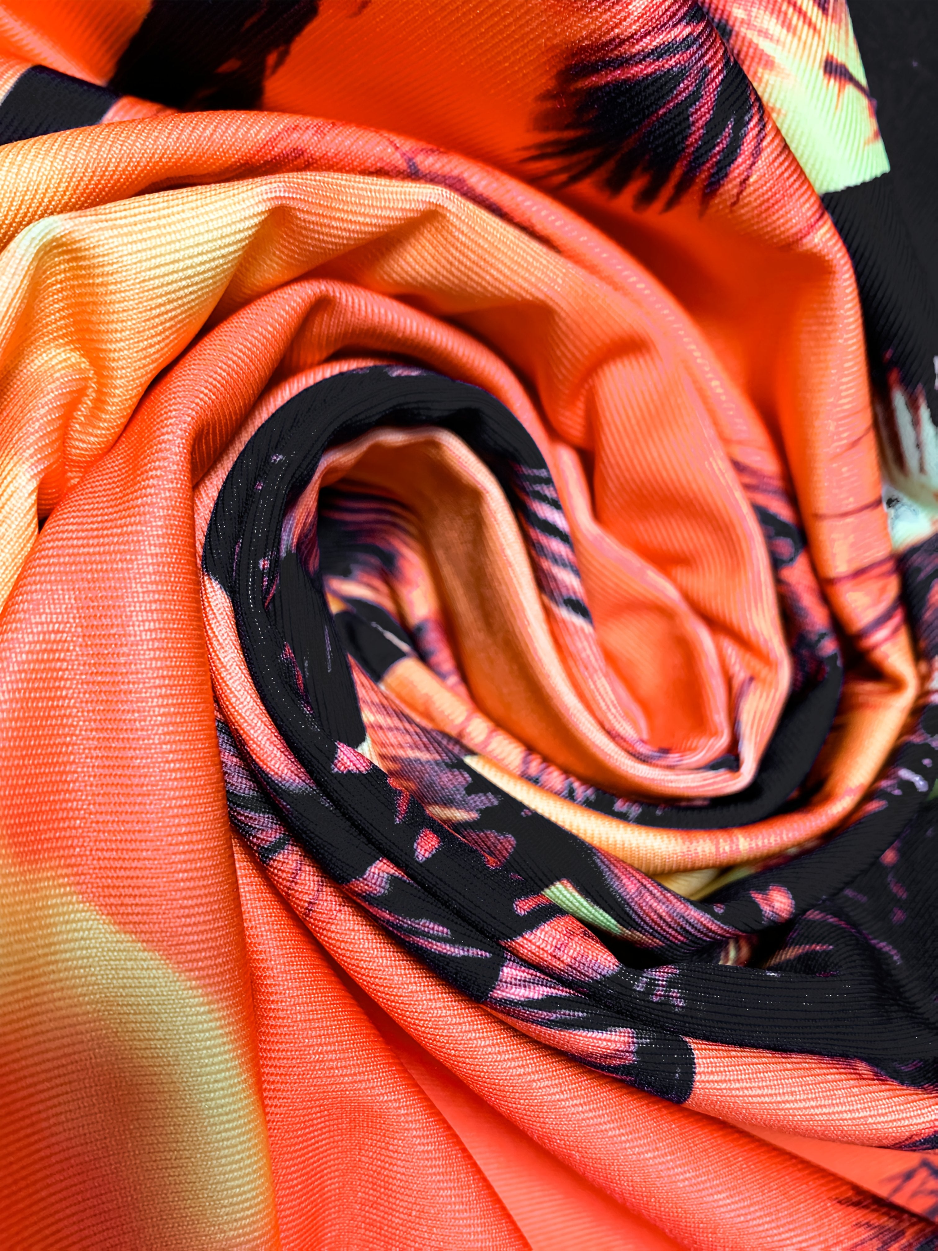 Vibrant Orange & Black Palm Tree Sunset Design Tropical Print Sleeveless Round Neck Dress