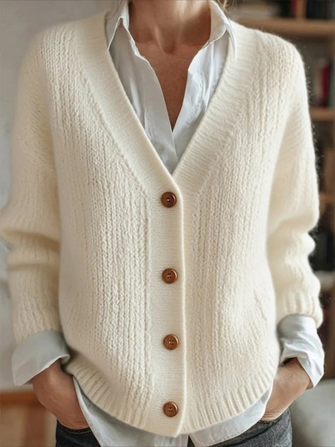 Plain Long Sleeve Comfy Vintage Cardigan