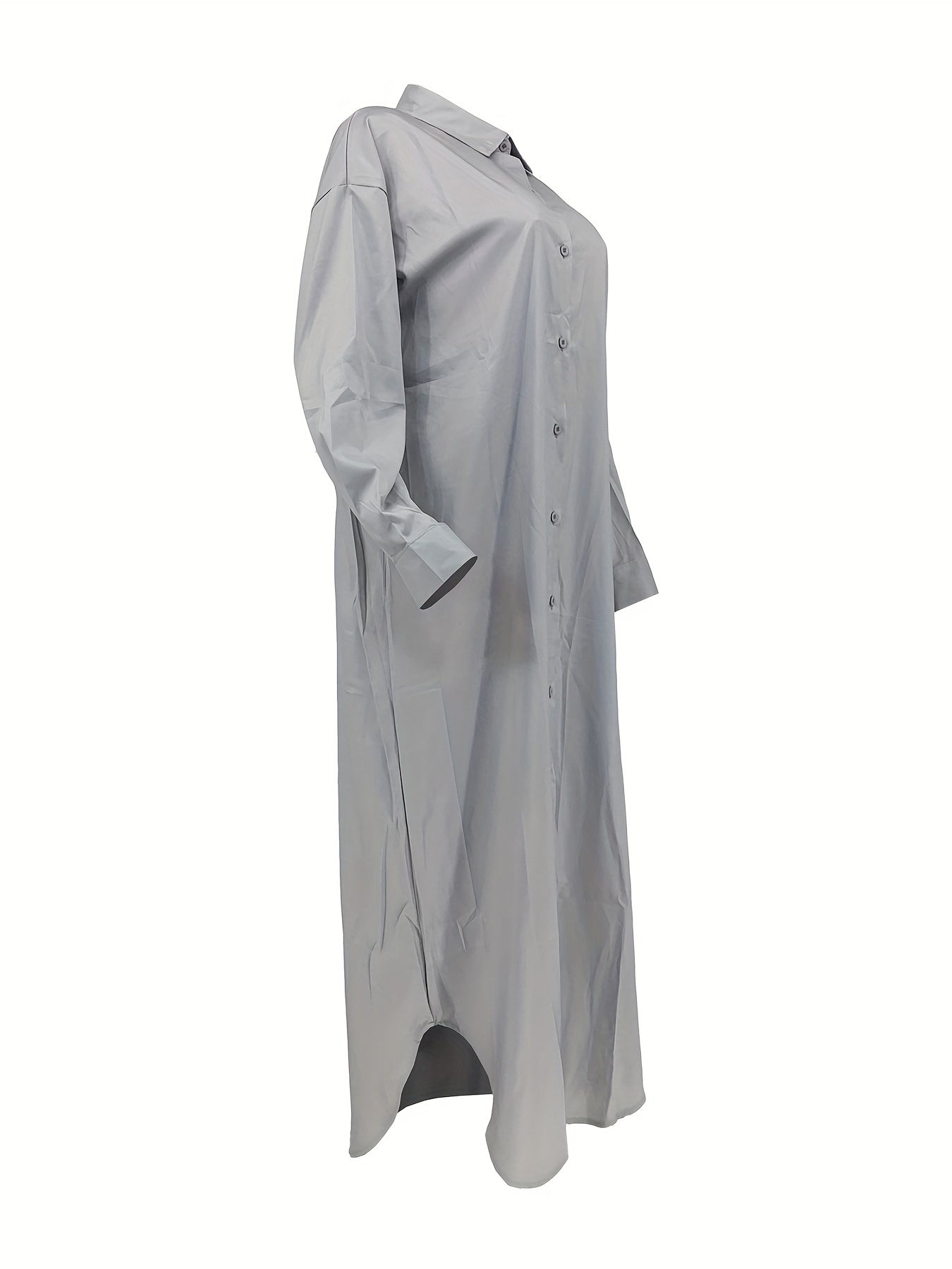 Longline Button Front Shirt, Casual Long Sleeve Shirt