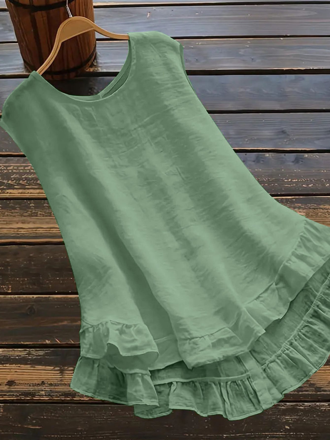 Solid Color Blouse with Button Back Detail, Chic Crew Neck, and Ruffle Trim - Versatile Top for Casual or Formal Events