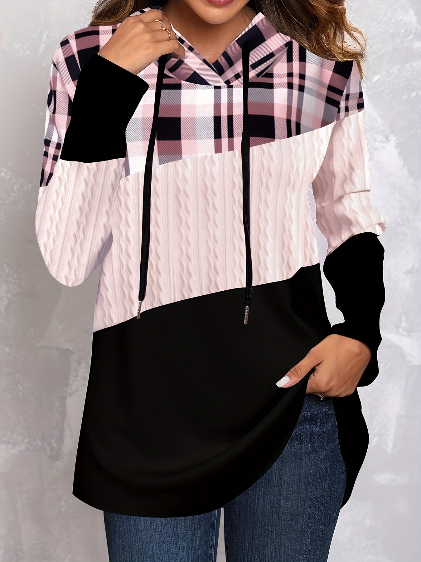 Color Block Drawstring Hoodie, Casual Long Sleeve Hoodie